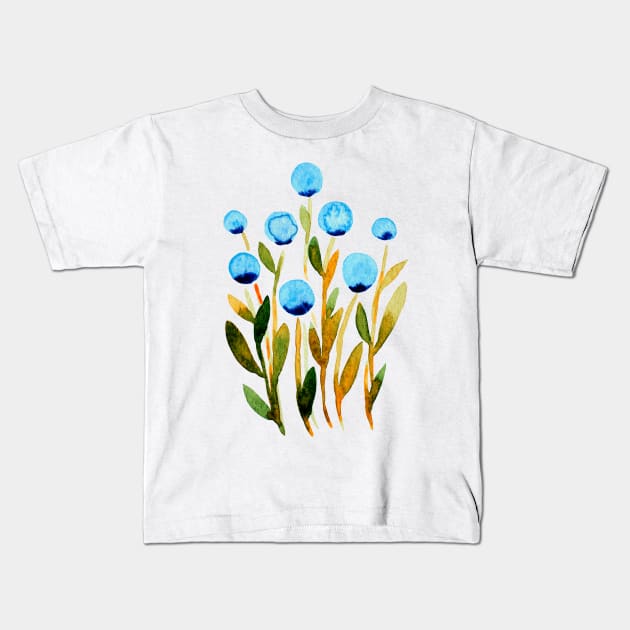 Simple watercolor flowers - green and blue Kids T-Shirt by wackapacka